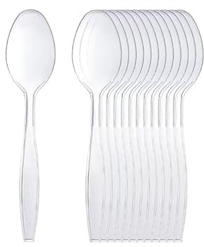 Heavy Duty Clear Spoons, Reusable- Washable and Biodegradable Spoons | Perfect for Picnics-Parties,Camping,Catering Events & Travelling Tableware and Dinnerware (100)