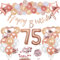 75. Geburtstag Deko Rosegold Set, Helium Herz Zahl Folienballons Happy Birthday Banner Luftballons Konfetti Tisch Ballons Kuchen Tortendeko Geschenk für 75 Jahre Mädchen Frau Frauen Party Dekoration