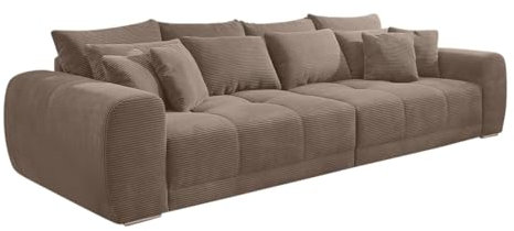 Big Sofa XXL 306 cm x 134 cm, bequeme Lounge Couch mit hochwertiger Federkernpolsterung, viele Kissen, Liegefläche 120 cm x 240 cm, modischer Cord-Bezug in Braun Taupe / 15174