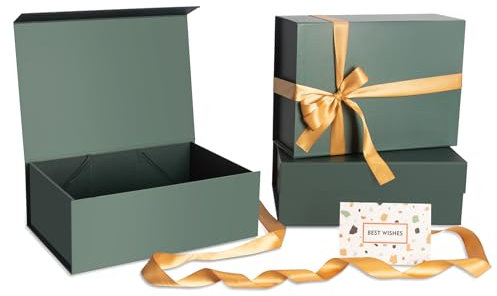 CHARMGIFTBOX Grün Geschenkbox mit Deckel,3 Stück, 22,9 x 16,8 x 10cm, Geschenkboxen Hochzeit, Geschenkboxen mit Magnetverschluss für Geschenke, Brautjungfer-Vorschlagsbox enthält Geschenkk