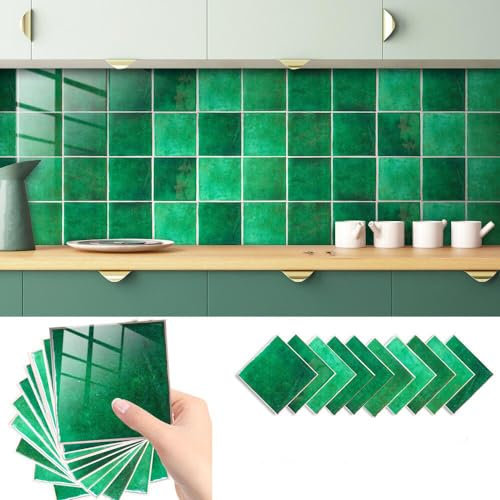 Pegatinas De Azulejos Verde Resistente Al Agua Pegatinas De Azulejos De Pared,Pared Cocina,Calcomanía De Pared Pegatina De Pvc Para Decor Azulejos Muebles Baño10X10Cm