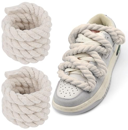 1 Paio Lacci Corda Rotondi, Lacci Intrecciati, Rope Lace, Lacci Corda Lacci Sneakers, 8mm Lacci in Corda per Scarpe Rotondi 150cm Stringhe per Scarpe da Corsa per Donna o Uomo (Beige)