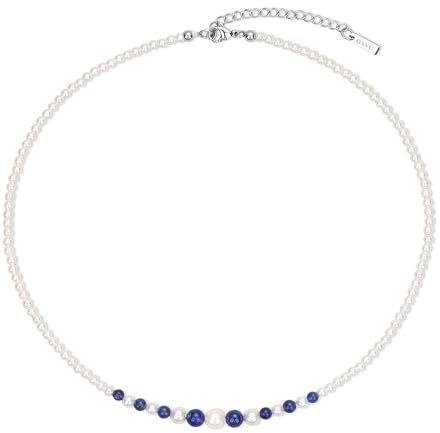 GAVU Damenhalskette mit weißen Muschelperlen und natürlichem Lapislazuli