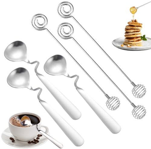 Lot de 6 cuillères à miel, cuillères à café, confiture, cuillères à café en acier inoxydable avec poignée carrée, cuillère à miel en acier inoxydable