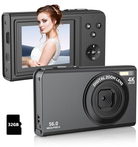 Digital Camera,56MP FHD 1080P with 16X Digital Zoom & Anti-Shake, 2.8 Screen Compact Point and Shoot Camera for Kids Teens Beginners, Includes 32GB SD Card, Portable for Travel Photography (Black)