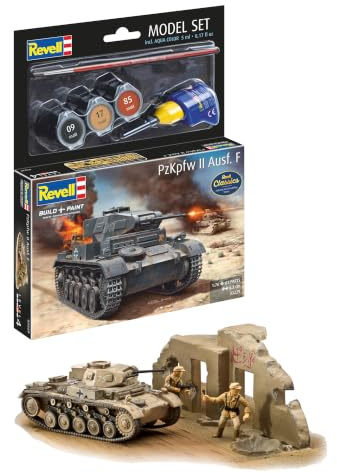 Revell Modellbausatz PzKpfw II AUSF. F | Historisches Modellset mit Dioramaplatte & Figuren | Maßstabsgetreu inkl. Kleber und Pinsel