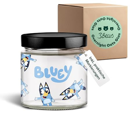3Bears Overnight Oats Glas – Bluey Edition | Auslaufsicheres Frühstücksglas mit Markierungen