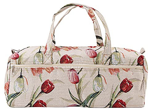 Knitting Needles Storage Bag, Fabric Craft Project Bag Knitting Bag with Zip, Crochet Bags for Wool Storage Organiser Bag Embroidery Tote Bag (Rose Jacquard)