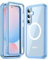 Miimall Handy Hüllen für Samsung Galaxy S24 FE Case mit 9H Panzerglas Displayschutzfolie, Kompatibel für MagSafe, Dünn Magnetisch Schutzhülle Cover für Samsung S24 FE Hülle Durchsichtig Hellblau