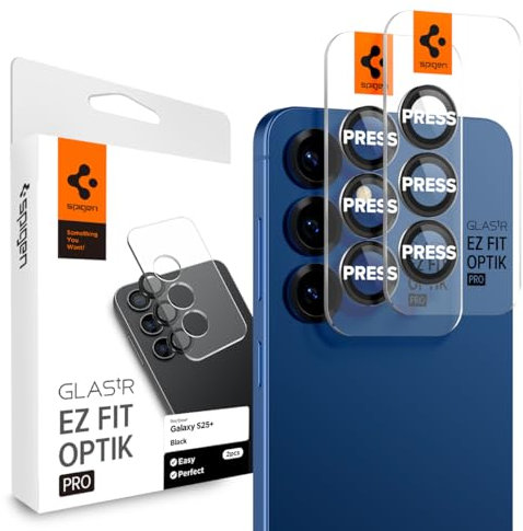 Spigen Glas.tR EZ Fit Optik Pro Protezione Fotocamera compatibile con Samsung Galaxy S25 Plus, 2 Pezzi, Nero, Anello Individuale, Durezza 9H Pellicola prottetiva