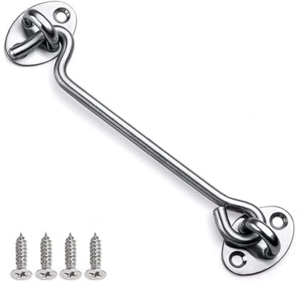 Mgoodoo 200mm Eye Latch Gate Hook,Window Brace Gate Door Catch with Screws,Cabin Hook Door Latch Lock for Window Garage Garden Door Heavy Duty Gate Sliding Door-1PC 8Inch