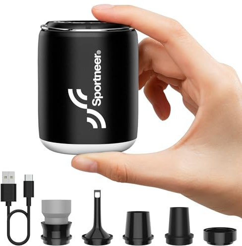Mini Luftpumpe - Sportneer Elektrische Luftpumpe mit 1600mAh Akku Tragbare Mini Pumpe mit Camping Licht und Magnetisches Design Elektrische Pumpe Air Pump für Luftmatratze Vakuumbeutel (Schwarz)
