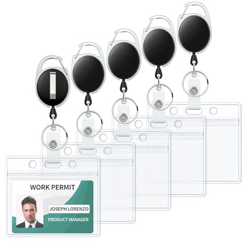 Uniclife Porte Badge Horizontal en Plastique Transparent avec Clip Mousqueton Souple et ImperméAble pour Cartes d'Identité, Cartes de Crédit, Proximité, Permis de Conduire et Laissez-Passer, 5 Pièces