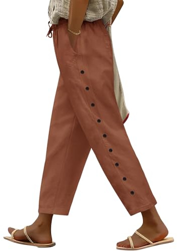 Voqeen Sommerhose Damen Leicht und Luftig 7/8 Palazzo Hose Sommer Stoffhose Weite Baumwolle Freizeithose Plissee Lockere mit Taschen und Gummizug für Urlaub Strand Arbeit