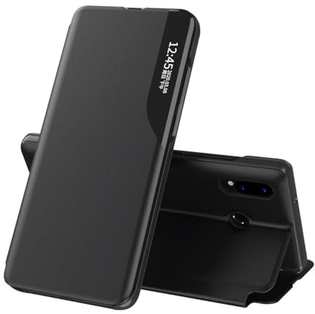 Coque arrière pour smartphone Compatible avec Huawei P20 Lite Case Flip Leather Cover Clear View, avec béquille for téléphone, étui de protection intelligent avec fenêtre rigide et antichoc for étui P