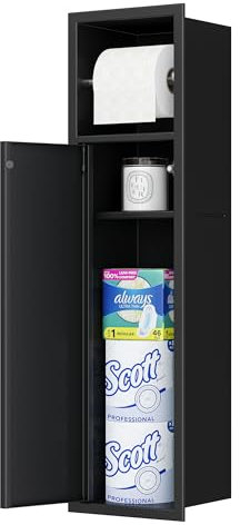 Neohomee Module d'armoire encastré pour brosse WC en acier inoxydable avec porte-papier toilette et étagère - Noir - 63 x 15 x 15 cm