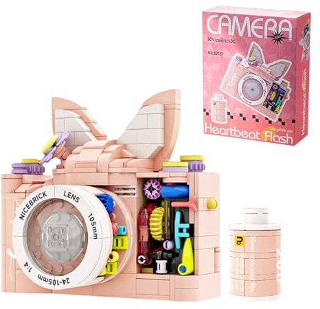 Digital Camera Building Blocks Set, 558 PCS Camera Building Model Kit, Creative Digital Camera Block Set, Retro Camera Collectible Brick Model Toy, Construction Toy for Adults Girls (Pink)