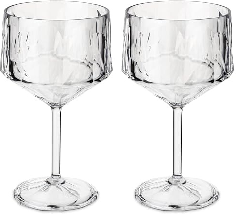 Koziol Superglas Club No. 15, 2 Stück, 400 ml, Cocktail- und Gin-Glas mit Stiel aus kristallklarem Kunststoff, luxuriös, unzerbrechlich, wiederverwendbar, Party, Camping, 2er Set (luxury light grey)