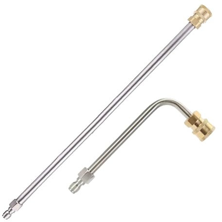 Lot de 2 rallonges pour nettoyeur haute pression (38 cm) + tige d'extension incurvée à 90° (18 cm), connexion rapide de 6,35 mm, 4000 psi