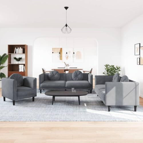 Gecheer 3-teiliges Sofa-Set, 6-Sitzer-Sofa, für Wohnzimmer, modern, aus Samt, dunkelgrau, Samt, Einzelsofa + 2-Sitzer-Sofa + 3-Sitzer-Sofa aus modernem Samt