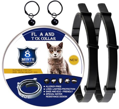 DOINEUFL 2er-Pack Halsband für Katzen, Katzenhalsband zur Vorbeugung von Infektionen, 38,1 cm, sicheres, wasserdichtes, verstellbares Katzenhalsband mit Glöckchen, Alter über 7 Wochen, enthält