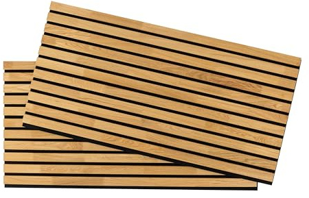 Akustische Wandpaneele aus Massive Eiche, Schallabsorbierende Akustikholzwandpaneele 1200 x 600 mm, 2er-Set schalldichte Akustikpaneele, 100% recycelter Akustikfilz (Natürliche Eiche, 1200x600)