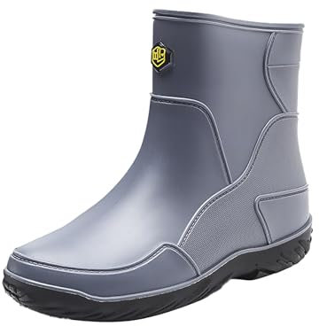 Stivali da pioggia da uomo, a mezza altezza, impermeabili, antiscivolo, in gomma, antiscivolo, da giardino, da pesca, classiche, da lavoro, da cucina, a mezza altezza, grigio., 41 EU