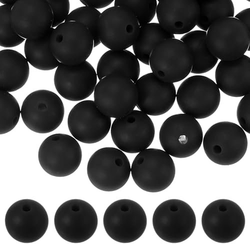 sourcing map 60 Pcs Silicone Beads, 9mm Round Focal Beads Candy Color Bulk Loose Bead for Keychain Bracelet Necklace Pens Making DIY Crafts Supplies, Black