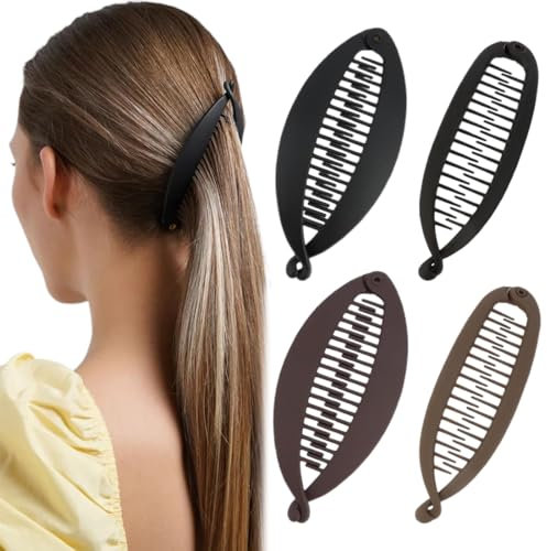 Lot de 4 pinces à cheveux banane, pinces queue de poisson pour femmes, pinces queue de cheval, accessoires de cheveux de sport pour filles