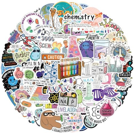 110 Stück Biology Sticker, Cartoon Wissenschaft, wiederverwendbar, wasserfeste Aufkleber, kreatives Scrapbooking, lustige Dekoration für Schule, Laptop, Wasserflasche, Skateboard