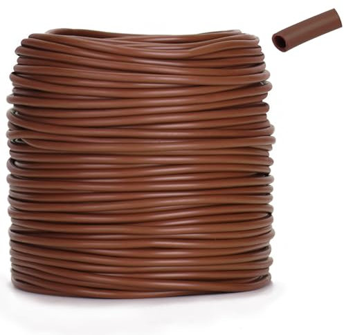 KINGLAKE Flexible Tying Tube, 3mm x 100m Brown Garden Plant Ties for Climbing Plants, Plastic Garden String Ball for Tomatoes, Rose, Vegetables Support