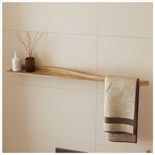 Porte-serviettes mural flottant avec étagère, style moderne, organiseur de salle de bain horizontal (Ash)
