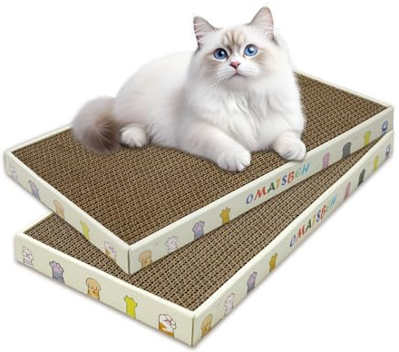 OMATSBEH Cat Scratching Board 2 Pack – Reversible Cardboard Scratcher for Indoor Cats, Corrugate Cat Scratcher, Double-Sided Usability as Furniture Protector (White-2 Pack)