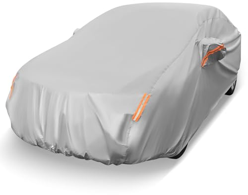 COSTWAY Car Cover Waterproof, All Weather Rain Snow Sun Dust UV Protection, Universal Full Car Cover with Cotton Lining, Reflective Strips & Storage Bag (Fit Sedan, Length Up to 185”/470cm)