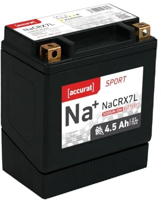 Accurat Sport Na+ NaCRX7L Natrium-Motorradbatterie, 12V 4,5Ah, 110A | kompatibel mit YTX7L-BS, DIN 50614, Kaltstart bis -20°C, wartungsfrei, schnellladefähig, leicht & langlebig, Rollerbatterie