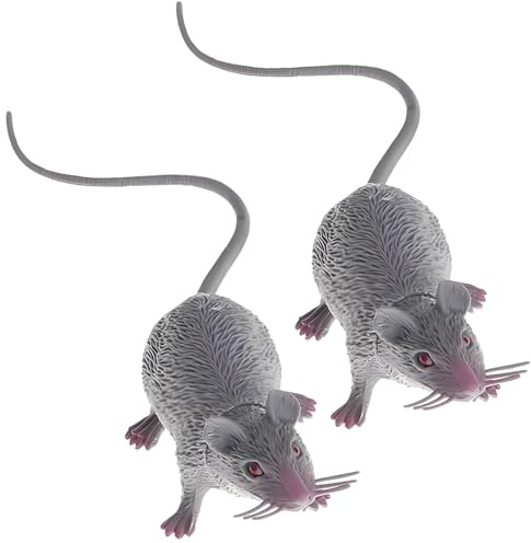 Clockjuan 2Pcs Lifelike Fake Mouse Realistic Mice, Spooky Rat, Halloween Prank, Rubber Rat with Long Tail, Creepy April Fool's Day Decorations