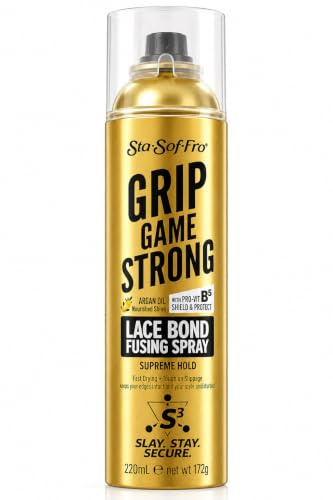 Sta-Sof-Fro Grip Game Strong Lace Bond Fusing Spray 220ml - Strong Hold Wig Spray with Argan Oil - Sweat Proof Lace Wig Adhesive - All Day Hold - Cruelty Free