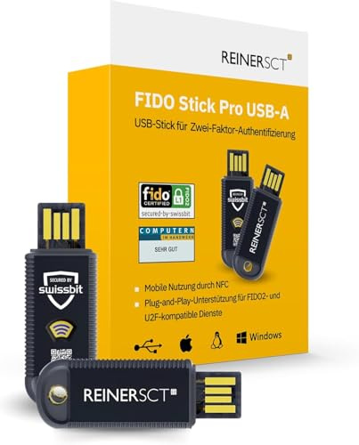 REINER SCT FIDO Stick Pro USB-A Sicherheitsschlüssel | FIDO2- & U2F-kompatibel. Passwortlose Anmeldung und Zwei-Faktor-Authentifizierung gegen Phishing.