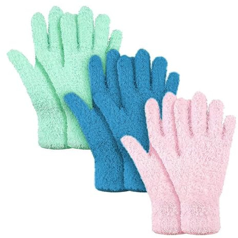 3 Pairs Microfiber Dusting Gloves, Reusable Household Cleaning Mitts | Washable Dusting Gloves for Blind, Leaf, Lamp Polishing