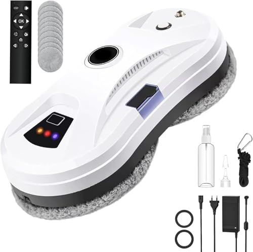 Window Cleaning Robot with Auto Water Spray, 5600Pa Ultra-Strong Suction Smart Glass Cleaner, AI Path Planning & Remote Control, Robotic Window Washer with Safety UPS & 10 Pads for Conservatory (C)