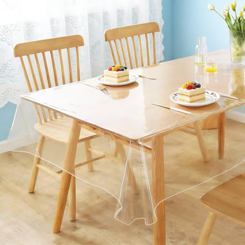 Wapasezyar Durchsichtige Tischdecke, 140x180 cm Tischdecke Transparent, Nappe Rechteck Transparent PVC Folie Tischfolie Durchsichtig, Abwischbar Tischschutzfolie für Esszimmer Hochzeiten Party
