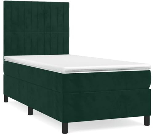 HFXHIJXQ Lit à sommier tapissier 80 x 200 cm en velours vert foncé, réglable en hauteur, ressorts ensachés, soutien moyennement dur, lit d'appoint peu encombrant