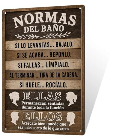 Putuo Decor Cartel Normas del Baño - Cartel de Chapa Metálica Vintage/Letrero Metálico Decorativo - Reglas del Baño Divertidas para Ellas y Ellos - Decoración de Pared Retro para Baño Aseo y Hogar