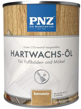 PNZ Hartwachsöl für Innen | Nachhaltig hergestellt mit regionalen Rohstoffen | Made in Germany | passend für Arbeitsplatte, Holzmöbel, Parkett, Holzboden, Gebinde:0.75L, Farbe:bernstein
