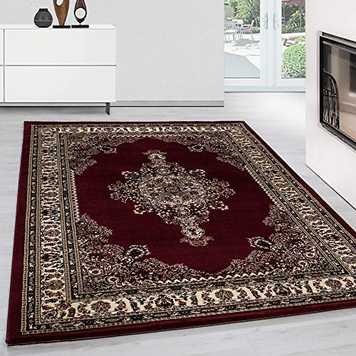 Teppium Kurzflor Teppich Läufer Flur 80 x 150 cm Rot Vintage Look - Orientteppich Waschbar, Orientalisch Design, Pflegeleicht und Weich - Ideal als Bettvorleger im Schlafzimmer und Küchenläufer