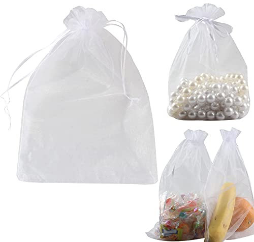 Reccisokz 50 Stück transparente Geschenktüte, Schmucktüte, Geschenktüte Geburtstag, Hochzeit, Organzasäckchen, Organzasäckchen, hochzeit gastgeschenke für die gäste, weiß
