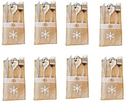 VOSAREA 8pcs Xmas Silverware Pouch Burlap Cutlery Pouches Burlap Silverware Holder Pouches Cutlery Holder Silverware Pockets Xmas Forks Holders Tableware Christmas