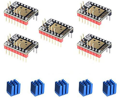 BIQU DIRECT 3D Printer Part Stepstick Mute TMC2209 V1.2 Stepper Motor Driver with Heatsink for SKR V1.3 MKS GEN L Ramps 1.4/1.5/1.6 3D Printer Controller Card (Pack of 5) (UART Mode)
