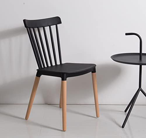 Kosmi Chaise Style scandinave à barreaux modèle Pop - Coque en résine Noire et Pieds en Bois Naturel
