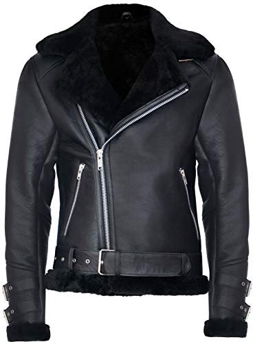 Infinity Leather Herren B3 Pilot Echtes Schwarz Schaffell Shearling Motorradfahrer Lederjacke XL